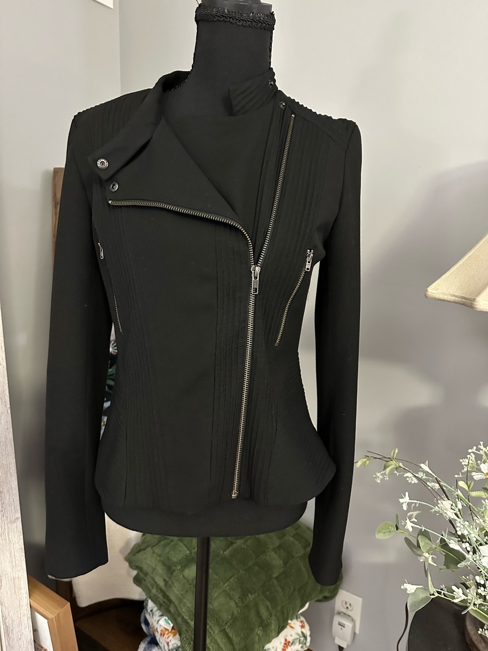 Ann Taylor Black Asymmetrical Zip Moto Jacket
